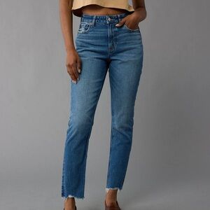 American Eagle Outfitters High-Rise Straight Jeans in Medium Blue